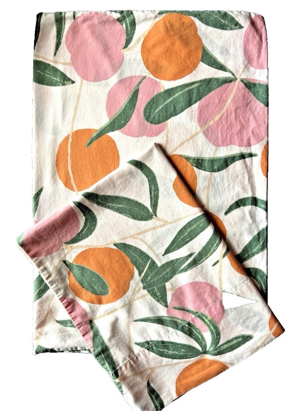 URBAN OUTFITTERS Pillowcase Std PAIR Peaches 80% Cotton Fruit Orange Pink Green